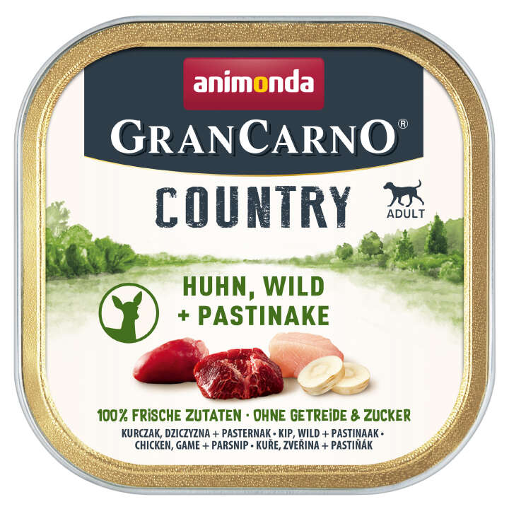 animonda Hunde-Nassfutter GranCarno Country Adult Huhn, Wild + Pastinake